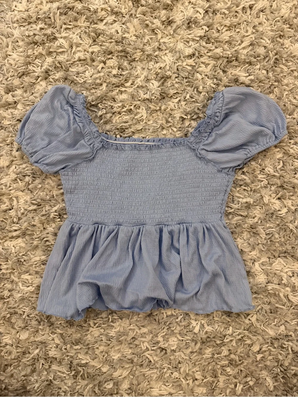 Puff-Sleeve Women's Babydoll Top in Light Blue